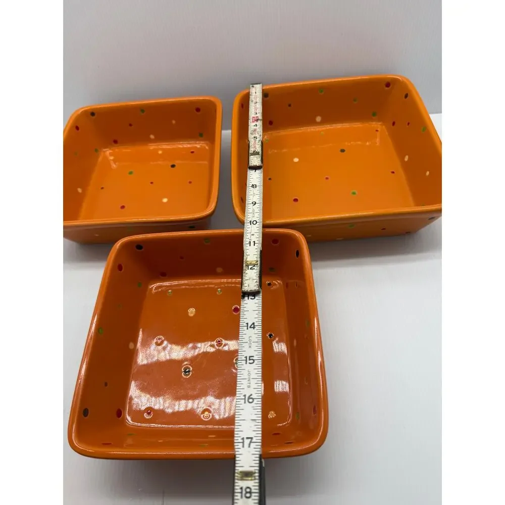 Set of 5 Temp-Tations Orange Polka Dot Casserole Baking Dishes w/ Lids